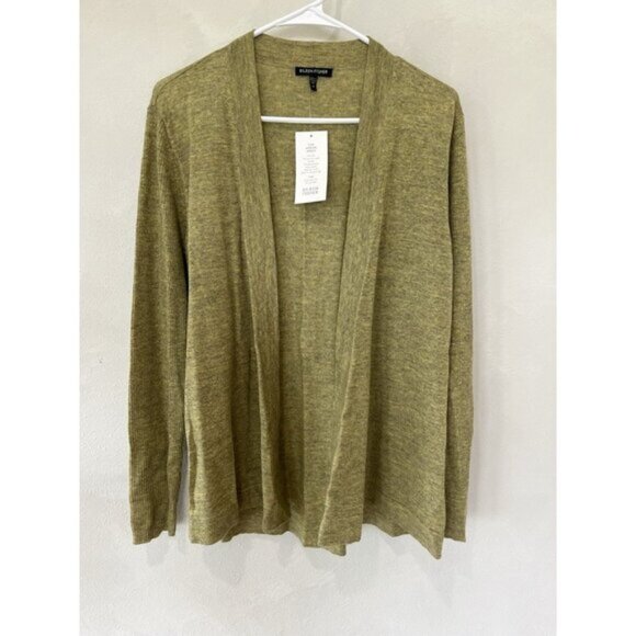 Eileen Fisher Sweater Women’s Medium Long Sleeve Green Cardigan Merino Wool - Picture 1 of 6